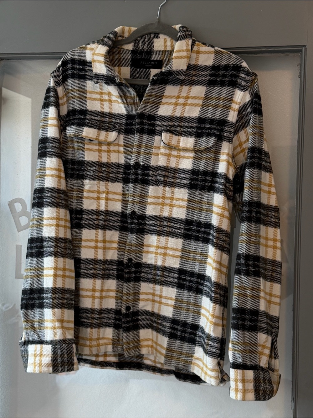 AllSaints Black, White & Yellow Plaid Shirt Jacket